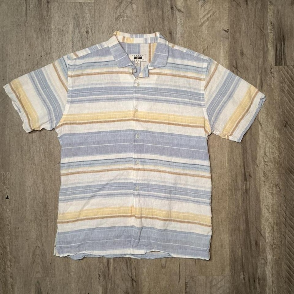 Joseph Abboud Blue Yellow Striped‎ Polo Button Up Shirt Size L LNWOT